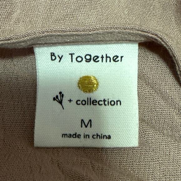 By Together Pink Floral Embroidered Deep V Neck Boho Peplum Blouse Top Size M - Picture 4 of 5